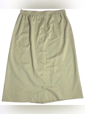 Vtg Michael Kors M Button Straight Midi Skirt 100% Wool Beige Bergdorf Goodman